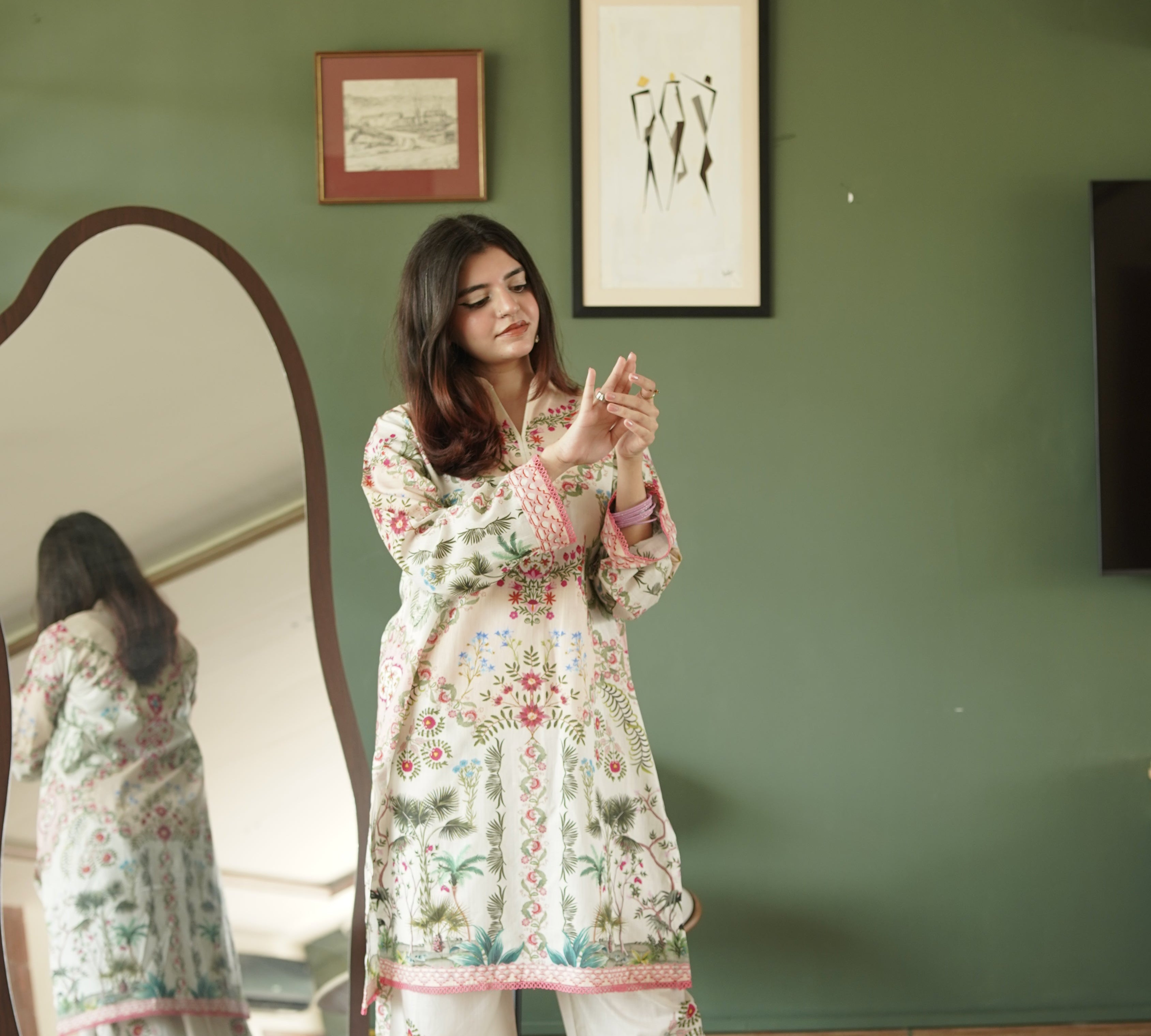 Floral Garden Lawn Co-ord Set - Front View