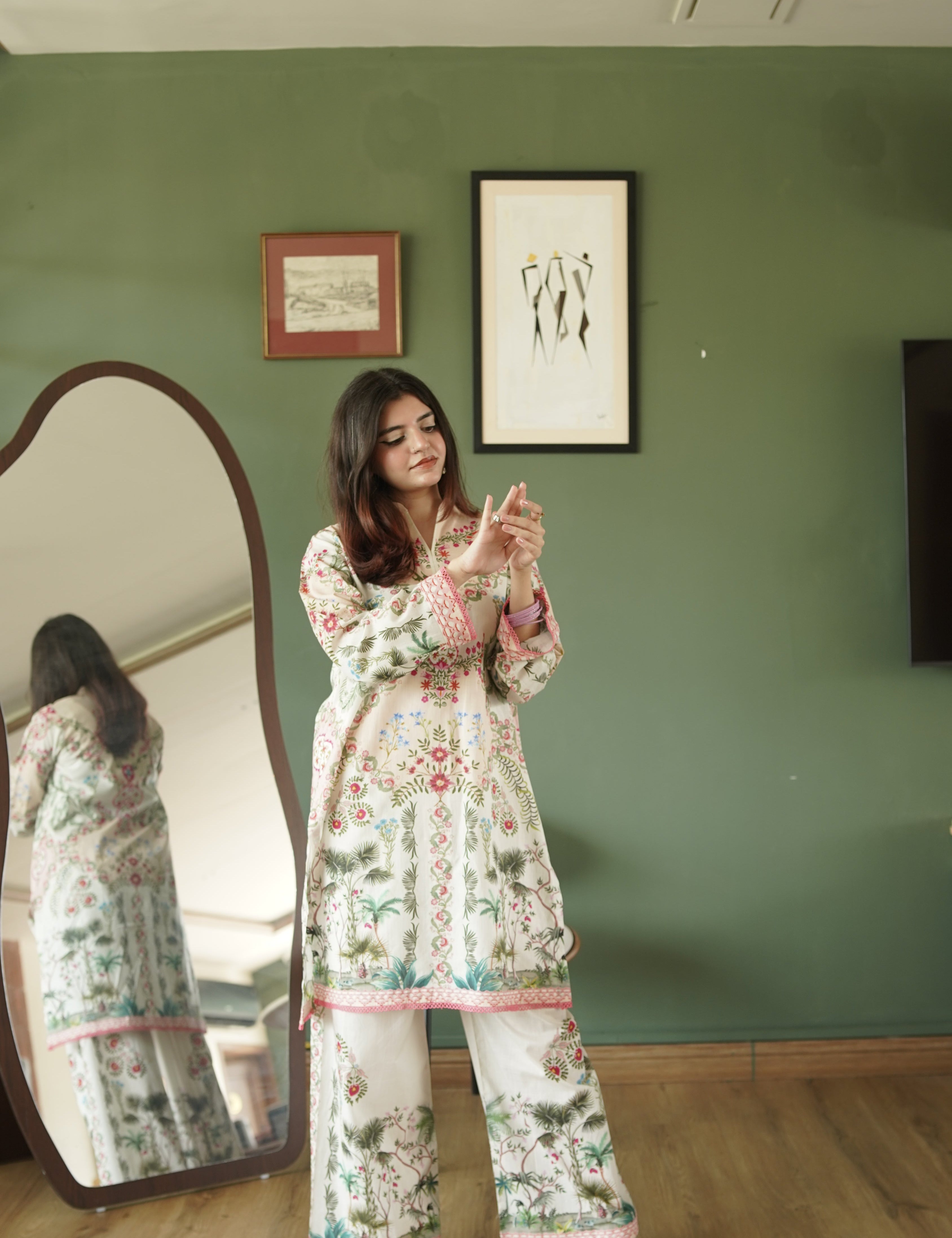 Floral Garden Lawn Co-ord Set - Front View